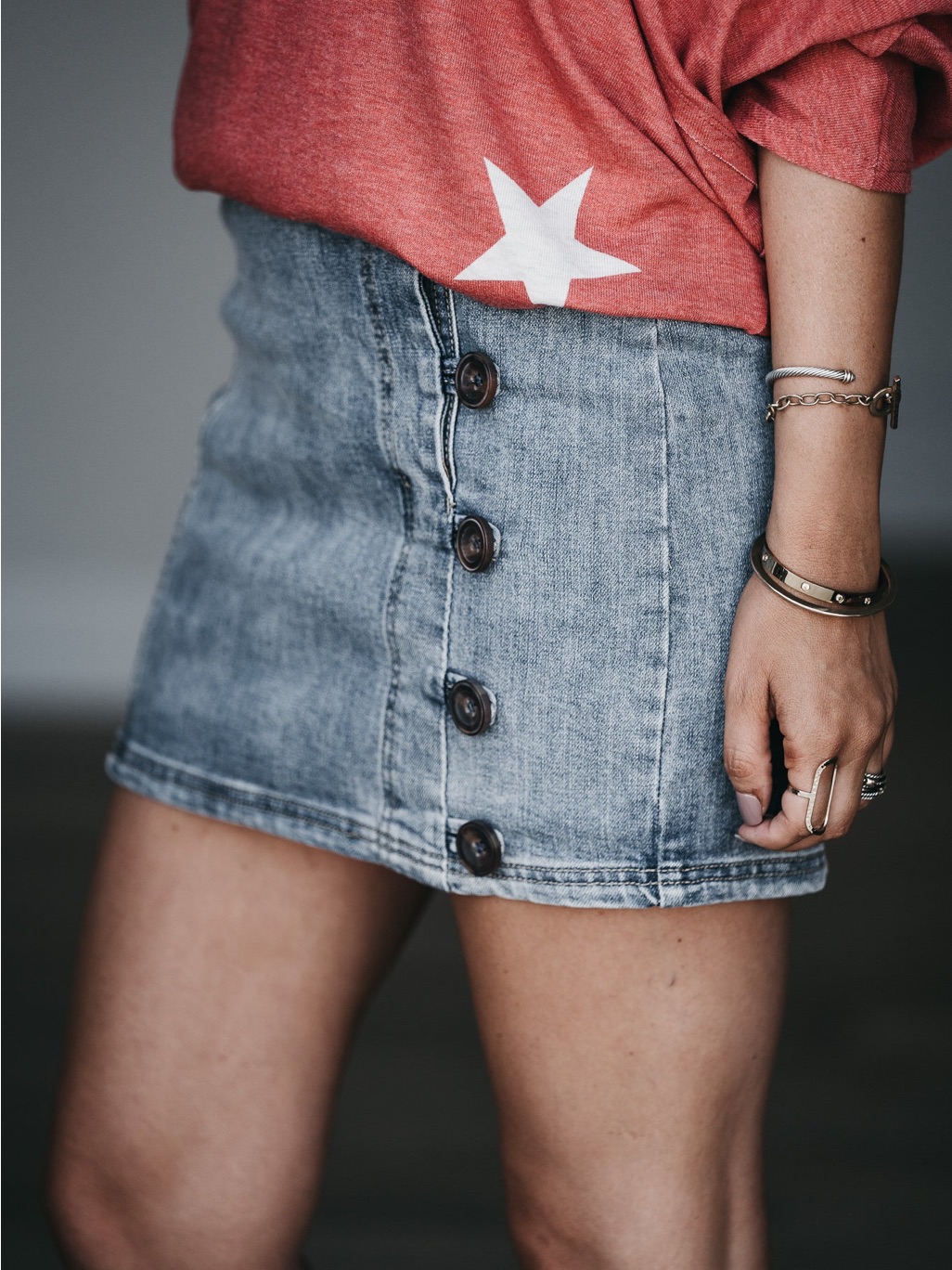Wishlist Light Blue Button-Front Denim Mini Skirt